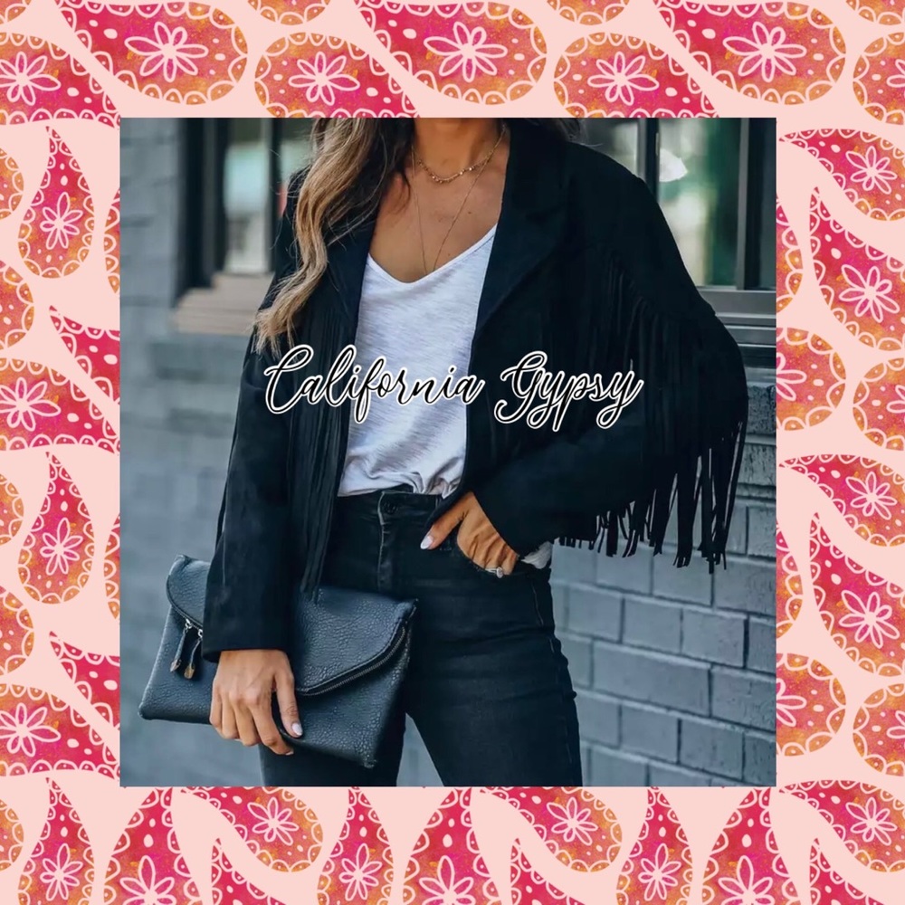 Black Fringe Suede Jacket - Picture 3 of 13